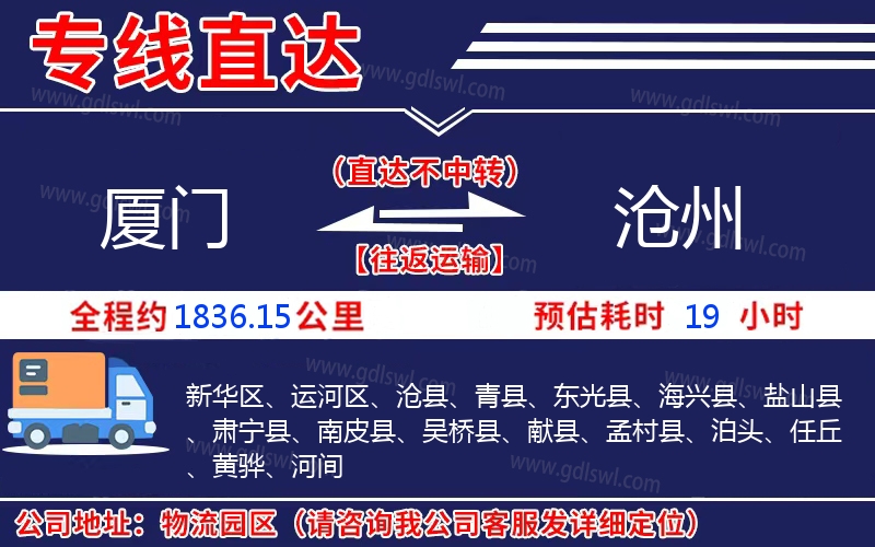 廈門到滄州物流公司 廈門到滄州物流公司