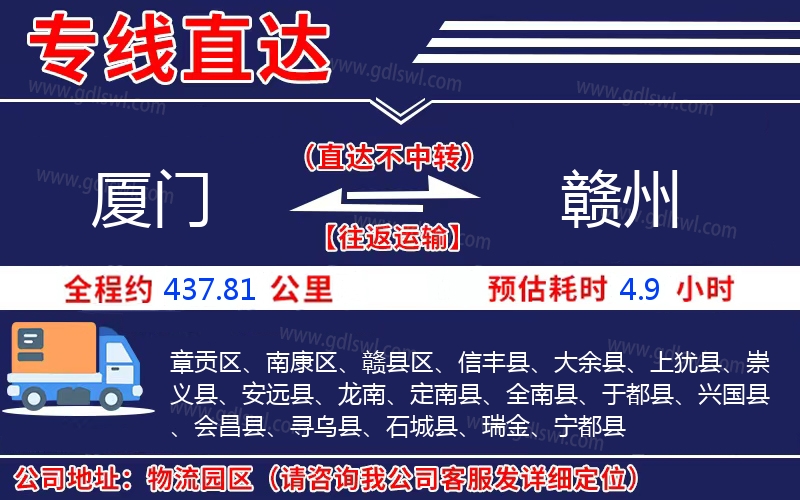 廈門到贛州物流公司 廈門到贛州物流公司