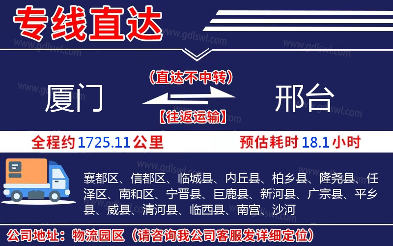 廈門到邢臺物流公司 廈門到邢臺物流公司